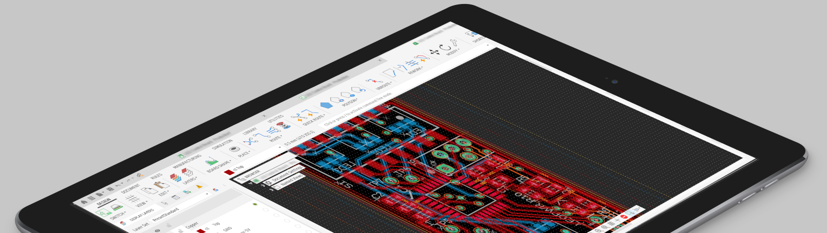A PCB layout open in Fusion 360 Electronics